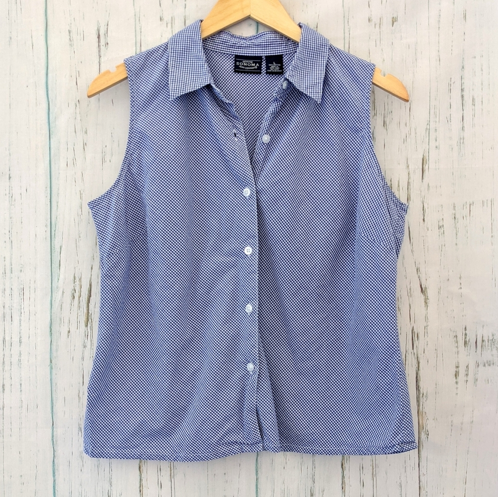 3/$20 Vintage Sonoma Gingham Collar Button Up Top